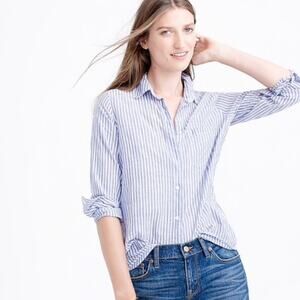 J. Crew 10 Boy Shirt in Blue Skinny Stripe